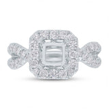 0.95ct 14k White Gold Diamond Semi-mount Ring for 6x6mm Center