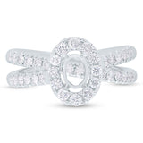 0.85ct 14k White Gold Diamond Semi-mount Ring for 6x4mm Center