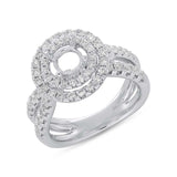 1.25ct 14k White Gold Diamond Semi-mount Ring for 1.00ct Center