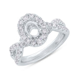 0.90ct 14k White Gold Diamond Semi-mount Ring for 7.3x5mm Center