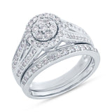 0.75ct 14k White Gold Diamond Cluster Wedding Set Size 6.5