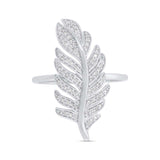 0.27ct 14k White Gold Diamond Feather Ring Size 8