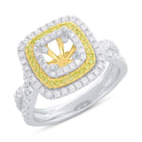 1.10ct 14k Two-Tone Gold White & Yellow Diamond Semi-mount Ring for 5.5x5.5mm Center