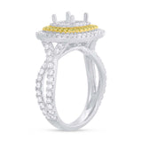 1.10ct 14k Two-Tone Gold White & Yellow Diamond Semi-mount Ring for 5.5x5.5mm Center