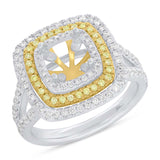0.77ct 14k Two-Tone Gold White & Yellow Diamond Semi-mount Ring for 7x7mm Center
