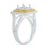 0.77ct 14k Two-Tone Gold White & Yellow Diamond Semi-mount Ring for 7x7mm Center