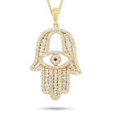 1.60ct 14k Yellow Gold Diamond Hamsa Necklace