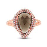 0.26ct Diamond & 2.97ct Smokey Topaz 14k Rose Gold Ring Size 4.5