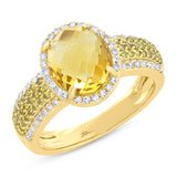 0.58ct White & Yellow Diamond & 2.72ct Citrine 14k Yellow Gold Ring