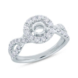 0.75ct 14k White Gold Diamond Semi-mount Ring for 0.60ct Center