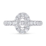 0.65ct 14k White Gold Diamond Semi-mount Ring for 6x4mm Center