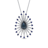 0.35ct Diamond & 2.03ct Blue Sapphire & London Blue Topaz 14k White Gold Pendant