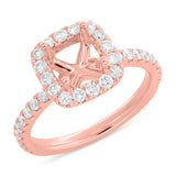 0.73ct 14k Rose Gold Diamond Semi-mount Ring for 6.5x6.5mm Center