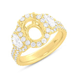 1.26ct 18k Yellow Gold Diamond Semi-mount Ring for 9x8mm Oval Center