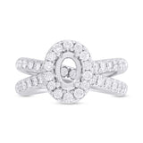 0.87ct 14k White Gold Diamond Semi-mount Ring for 7x5mm Oval Center