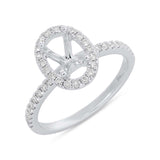 0.35ct 14k White Gold Diamond Oval Semi-mount Ring for 9x7mm Center
