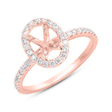 0.35ct 14k Rose Gold Diamond Oval Semi-mount Ring for 9x7mm Center