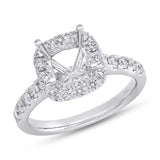 0.73ct 18k White Gold Diamond Semi-mount Ring for 6.5x6.5mm Center
