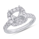 0.93ct 18k White Gold Diamond Semi-mount Ring for 7x7mm Center
