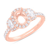 0.90ct 18k Rose Gold Diamond Semi-mount Ring for 7x5mm Center