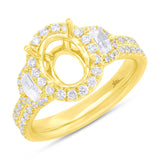 1.15ct 18k Yellow Gold Diamond Semi-mount Ring for 9x7mm Center