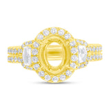 1.15ct 18k Yellow Gold Diamond Semi-mount Ring for 9x7mm Center