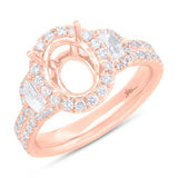1.15ct 18k Rose Gold Diamond Semi-mount Ring for 9x7mm Center