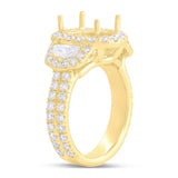 2.10ct 18k Yellow Gold Diamond Semi-mount Ring for 11x9mm Center