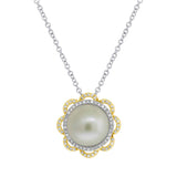 0.20ct Diamond and 1.80ct Fresh Water Pearl 14k Two-tone Gold Flower Necklace