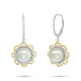 0.48ct Diamond and 2.62ct Fresh Water Pearl 14k Two-tone Gold Flower Earring
