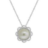 0.20ct Diamond and 1.80ct Fresh Water Pearl 14k White Gold Flower Necklace