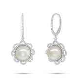 0.48ct Diamond and 2.62ct Fresh Water Pearl 14k White Gold Flower Earring