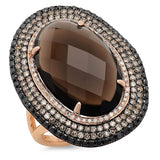 1.32ct White, Champagne & Black Diamond & 12.05ct Smokey Topaz 14k Rose Gold Ring Size 11.5