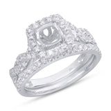 0.67ct 14k White Gold Diamond Semi-mount Ring 2-pc For 5x5mm Center