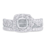 0.67ct 14k White Gold Diamond Semi-mount Ring 2-pc For 5x5mm Center