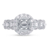 0.97ct 18k White Gold Diamond Semi-mount Ring for 1.50ct Center