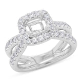 1.13ct 14k White Gold Diamond Semi-mount Ring for 5.5x5.5mm Center