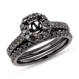 0.75ct 18k Black Rhodium Gold Black Diamond Semi-mount Ring 2-pc for 0.75ct Center Size 4.75