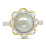 0.19ct Diamond and 1.34ct Fresh Water Pearl 14k Two-tone Gold Flower Ring