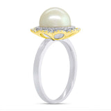 0.19ct Diamond and 1.34ct Fresh Water Pearl 14k Two-tone Gold Flower Ring