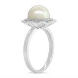 0.19ct Diamond and 1.34ct Fresh Water Pearl 14k White Gold Flower Ring