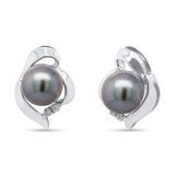 14k White Gold Diamond & Pearl Earring
