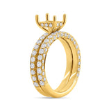 1.65ct 14k Yellow Gold Diamond Semi-mount Ring for 7.5x5.5mm Center 2-pc