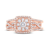 0.86ct 14k Rose Gold Diamond Wedding Set Cluster