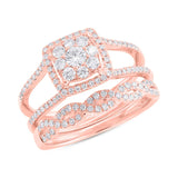 0.86ct 14k Rose Gold Diamond Wedding Set Cluster Size 6.5
