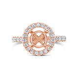 0.92ct 14k Rose Gold Diamond Semi-mount Ring for 2.00ct Center