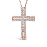 1.00ct 14k Rose Gold Diamond Baguette Cross Necklace
