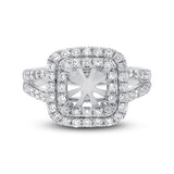 0.93ct 14k White Gold Diamond Semi-mount Ring for 6.5x6.5mm Center Size 8.75