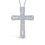 1.00ct 14k White Gold Diamond Baguette Cross Necklace