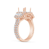 2.30ct 18k Rose Gold Diamond Semi-mount Ring for 9x9mm Center
